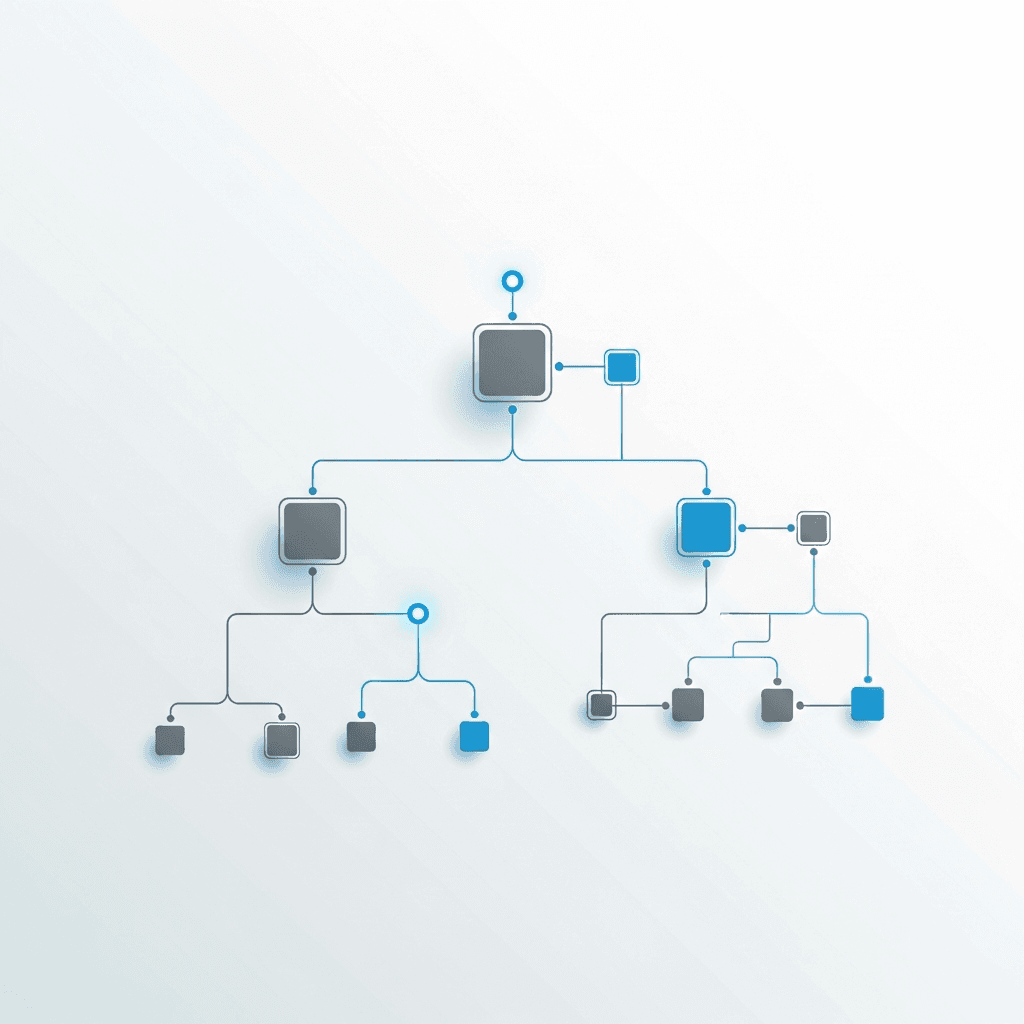 A professional business illustration showing a structured document outline or blueprint with interconnected nodes and branches, representing a proposal framework. The image should feature clean lines, organized hierarchical structure, and a modern, corporate aesthetic with blue and gray tones. No text or letters should appear in the image.